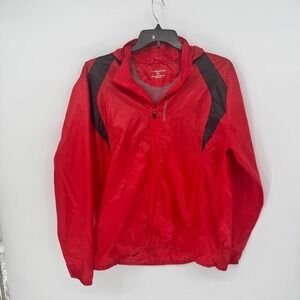 Brooks Shelter Technology Mens L Red Black Ripstop Hooded Running Jacket 210182